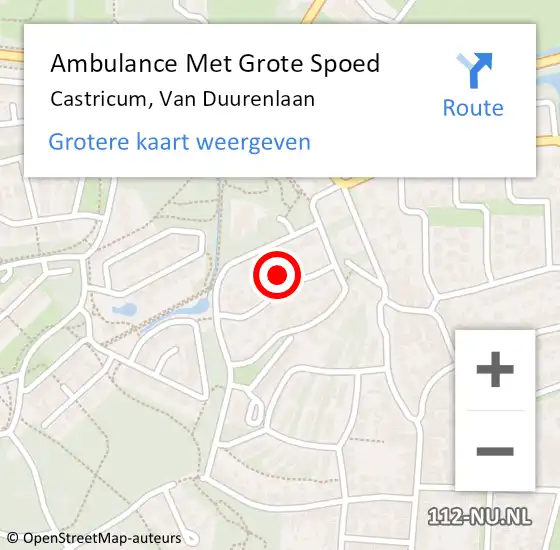 Locatie op kaart van de 112 melding: Ambulance Met Grote Spoed Naar Castricum, Van Duurenlaan op 20 april 2022 20:59