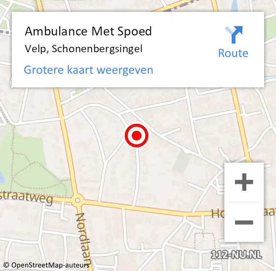 Locatie op kaart van de 112 melding: Ambulance Met Spoed Naar Velp, Schonenbergsingel op 20 april 2022 22:45