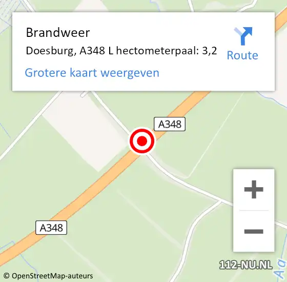 Locatie op kaart van de 112 melding: Brandweer Doesburg, A348 R hectometerpaal: 4,5 op 15 juli 2014 04:56