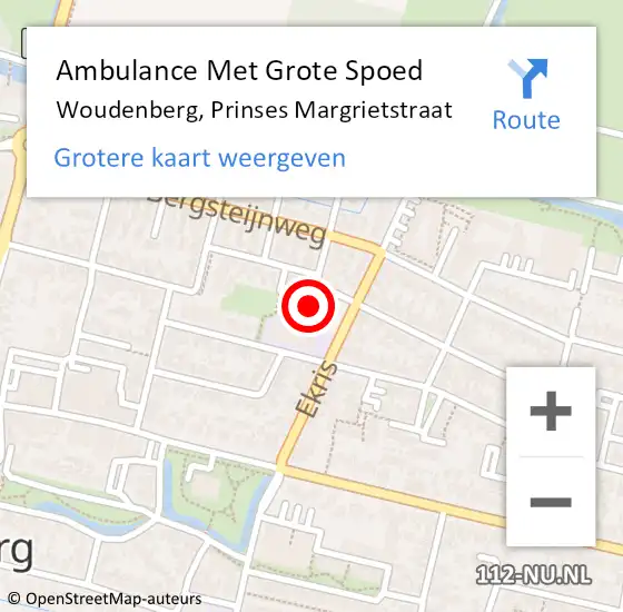 Locatie op kaart van de 112 melding: Ambulance Met Grote Spoed Naar Woudenberg, Prinses Margrietstraat op 15 juli 2014 05:42