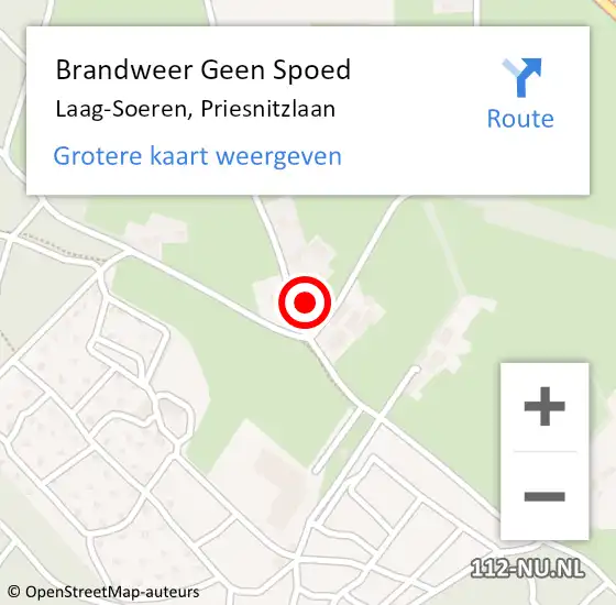 Locatie op kaart van de 112 melding: Brandweer Geen Spoed Naar Laag-Soeren, Priesnitzlaan op 21 april 2022 10:52
