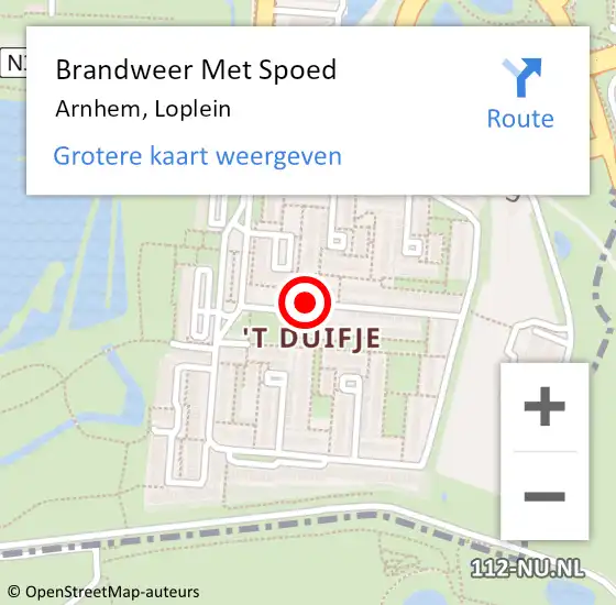 Locatie op kaart van de 112 melding: Brandweer Met Spoed Naar Arnhem, Loplein op 21 april 2022 11:27