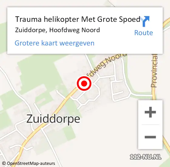 Locatie op kaart van de 112 melding: Trauma helikopter Met Grote Spoed Naar Zuiddorpe, Hoofdweg Noord op 21 april 2022 14:29