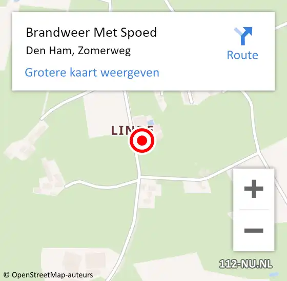 Locatie op kaart van de 112 melding: Brandweer Met Spoed Naar Den Ham, Zomerweg op 21 april 2022 17:55