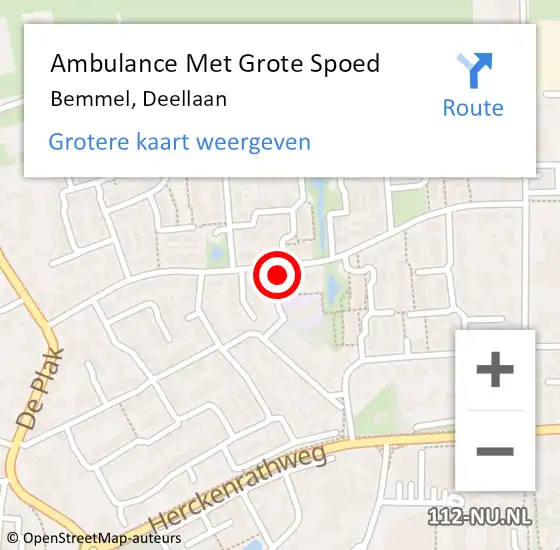 Locatie op kaart van de 112 melding: Ambulance Met Grote Spoed Naar Bemmel, Deellaan op 21 april 2022 18:01