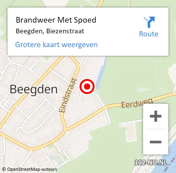 Locatie op kaart van de 112 melding: Brandweer Met Spoed Naar Beegden, Biezenstraat op 21 april 2022 20:43
