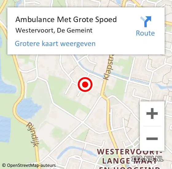 Locatie op kaart van de 112 melding: Ambulance Met Grote Spoed Naar Westervoort, De Gemeint op 21 april 2022 21:34