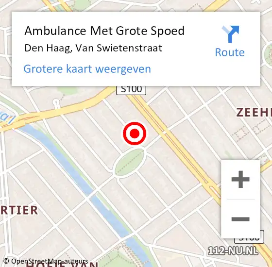 Locatie op kaart van de 112 melding: Ambulance Met Grote Spoed Naar Den Haag, Van Swietenstraat op 21 april 2022 22:55