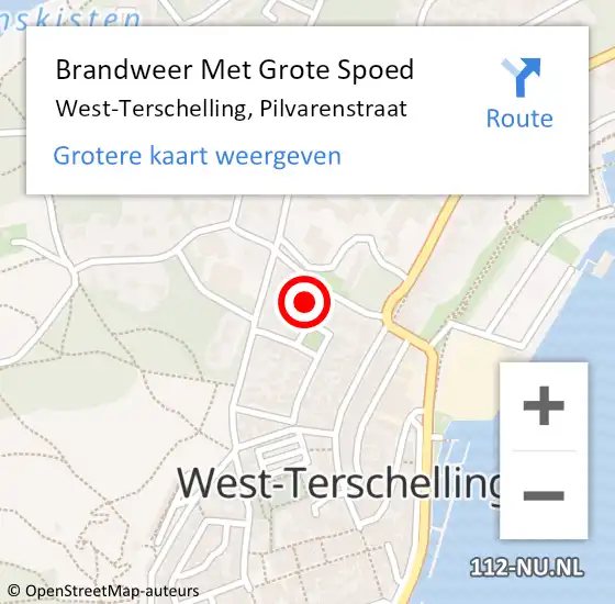 Locatie op kaart van de 112 melding: Brandweer Met Grote Spoed Naar West-Terschelling, Pilvarenstraat op 22 april 2022 08:36