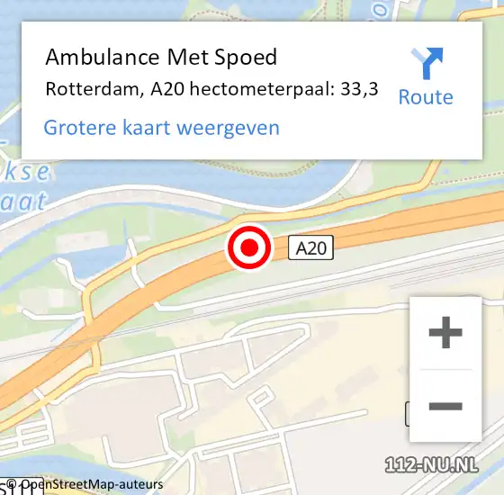 Locatie op kaart van de 112 melding: Ambulance Met Spoed Naar Rotterdam, A20 hectometerpaal: 33,3 op 22 april 2022 10:13