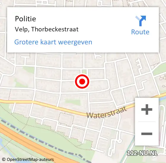 Locatie op kaart van de 112 melding: Politie Velp, Thorbeckestraat op 22 april 2022 10:50