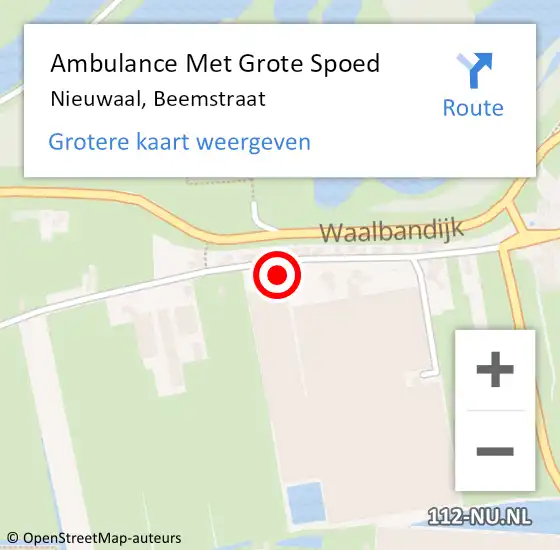 Locatie op kaart van de 112 melding: Ambulance Met Grote Spoed Naar Nieuwaal, Beemstraat op 22 april 2022 11:14