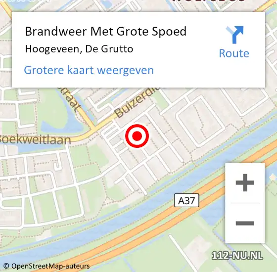 Locatie op kaart van de 112 melding: Brandweer Met Grote Spoed Naar Hoogeveen, De Grutto op 22 april 2022 12:58