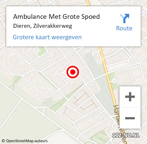 Locatie op kaart van de 112 melding: Ambulance Met Grote Spoed Naar Dieren, Zilverakkerweg op 22 april 2022 13:06
