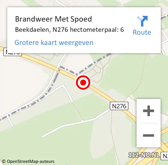 Locatie op kaart van de 112 melding: Brandweer Met Spoed Naar Beekdaelen, N276 hectometerpaal: 6 op 22 april 2022 13:23
