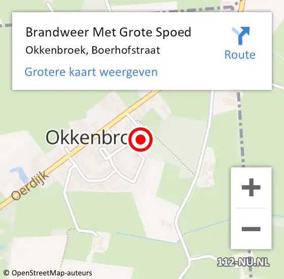 Locatie op kaart van de 112 melding: Brandweer Met Grote Spoed Naar Okkenbroek, Boerhofstraat op 22 april 2022 13:50