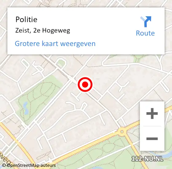 Locatie op kaart van de 112 melding: Politie Zeist, 2e Hogeweg op 22 april 2022 16:27