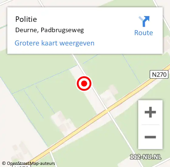 Locatie op kaart van de 112 melding: Politie Deurne, Padbrugseweg op 22 april 2022 16:35