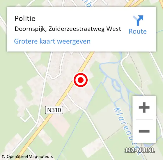 Locatie op kaart van de 112 melding: Politie Doornspijk, Zuiderzeestraatweg West op 22 april 2022 16:38