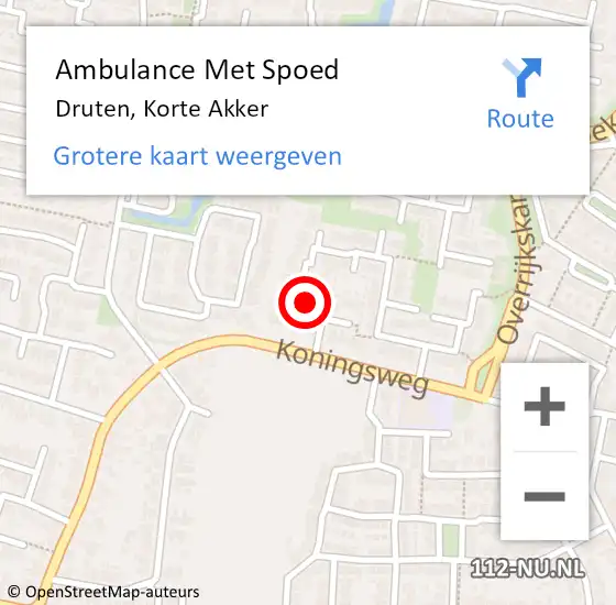 Locatie op kaart van de 112 melding: Ambulance Met Spoed Naar Druten, Korte Akker op 22 april 2022 17:40