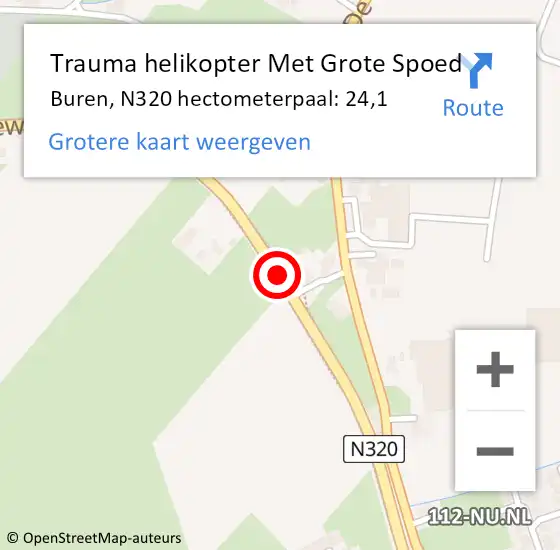 Locatie op kaart van de 112 melding: Trauma helikopter Met Grote Spoed Naar Buren, N320 hectometerpaal: 24,1 op 22 april 2022 19:11