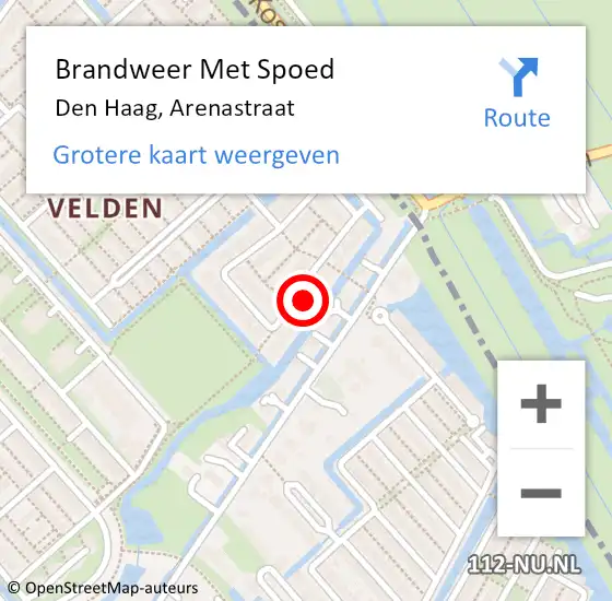 Locatie op kaart van de 112 melding: Brandweer Met Spoed Naar Den Haag, Arenastraat op 22 april 2022 19:51