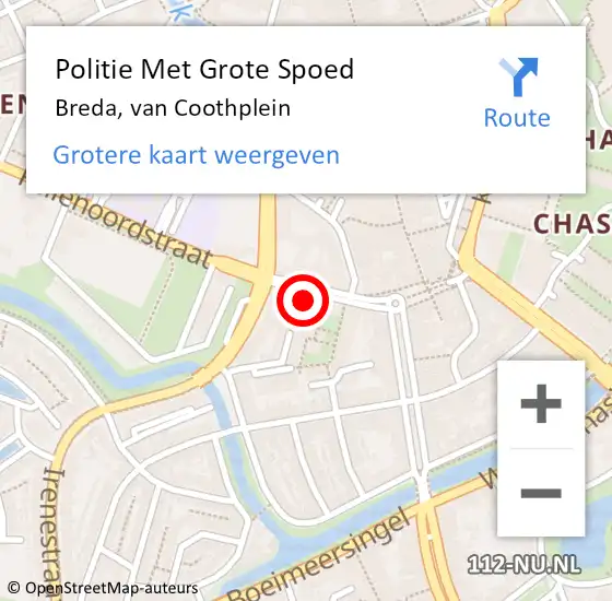 Locatie op kaart van de 112 melding: Politie Met Grote Spoed Naar Breda, van Coothplein op 22 april 2022 22:12