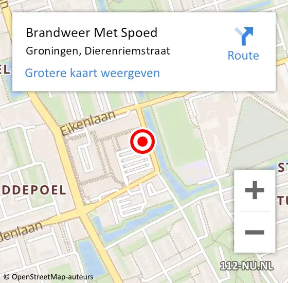 Locatie op kaart van de 112 melding: Brandweer Met Spoed Naar Groningen, Dierenriemstraat op 23 april 2022 01:16