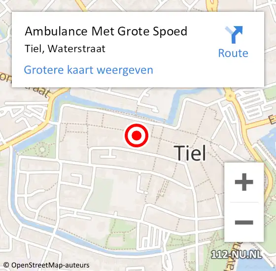 Locatie op kaart van de 112 melding: Ambulance Met Grote Spoed Naar Tiel, Waterstraat op 23 april 2022 03:20