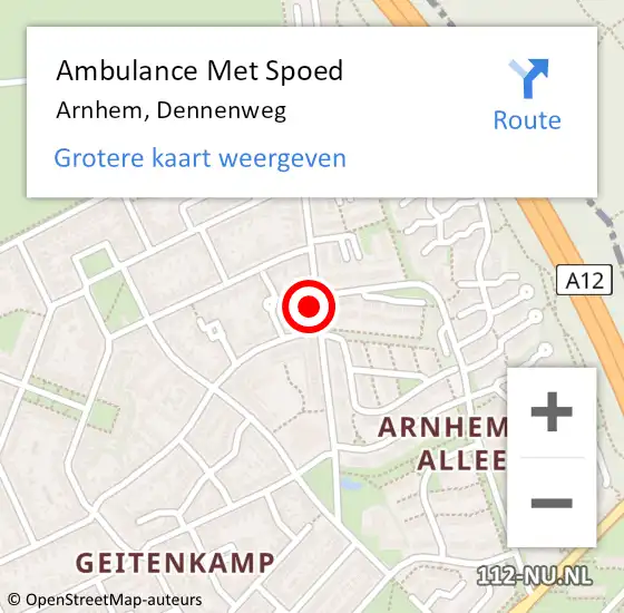 Locatie op kaart van de 112 melding: Ambulance Met Spoed Naar Arnhem, Dennenweg op 23 april 2022 04:54