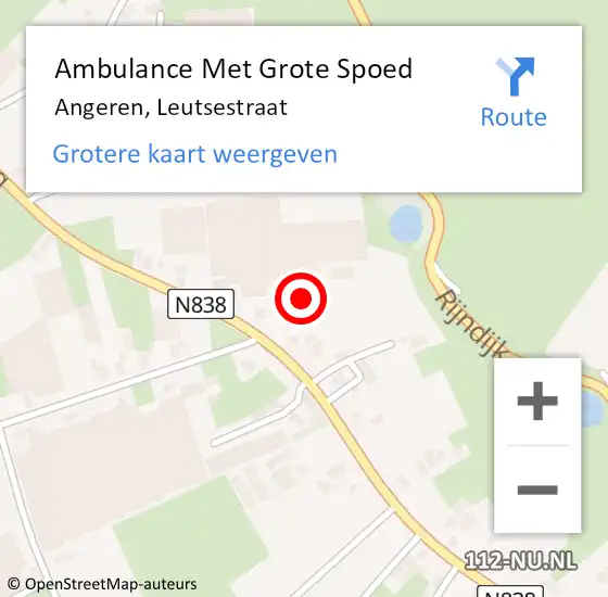 Locatie op kaart van de 112 melding: Ambulance Met Grote Spoed Naar Angeren, Leutsestraat op 23 april 2022 08:51