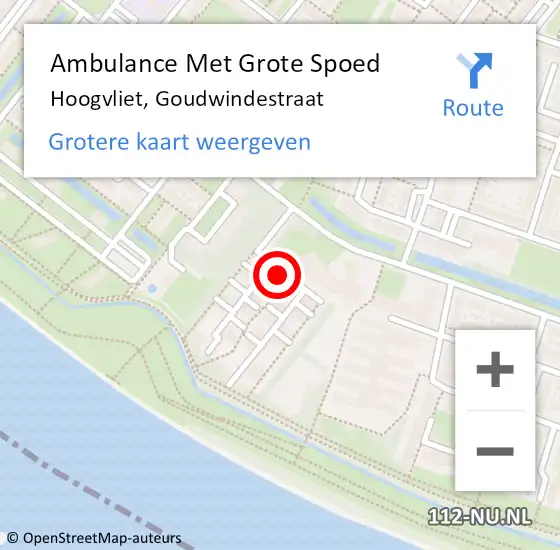 Locatie op kaart van de 112 melding: Ambulance Met Grote Spoed Naar Hoogvliet, Goudwindestraat op 23 april 2022 10:19