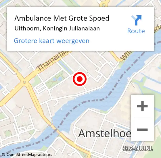 Locatie op kaart van de 112 melding: Ambulance Met Grote Spoed Naar Uithoorn, Koningin Julianalaan op 23 april 2022 11:05