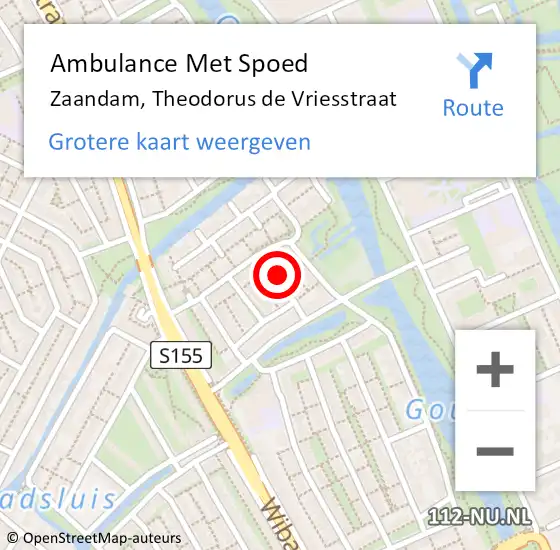Locatie op kaart van de 112 melding: Ambulance Met Spoed Naar Zaandam, Theodorus de Vriesstraat op 23 april 2022 12:57