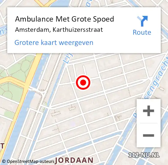 Locatie op kaart van de 112 melding: Ambulance Met Grote Spoed Naar Amsterdam, Karthuizersstraat op 23 april 2022 13:07