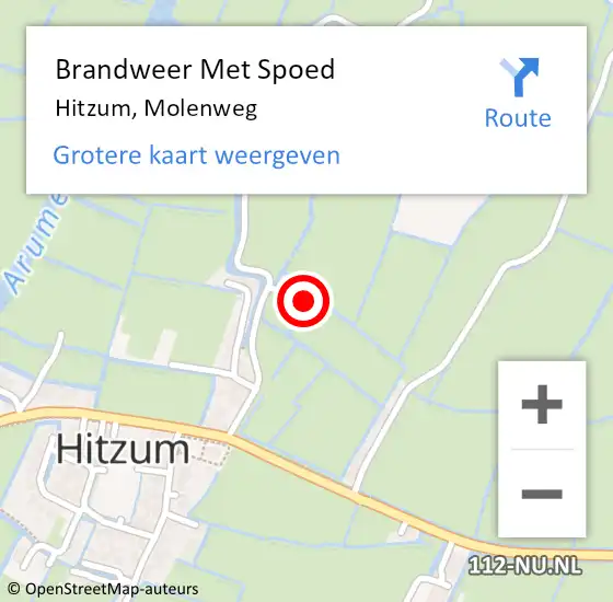 Locatie op kaart van de 112 melding: Brandweer Met Spoed Naar Hitzum, Molenweg op 23 april 2022 15:06