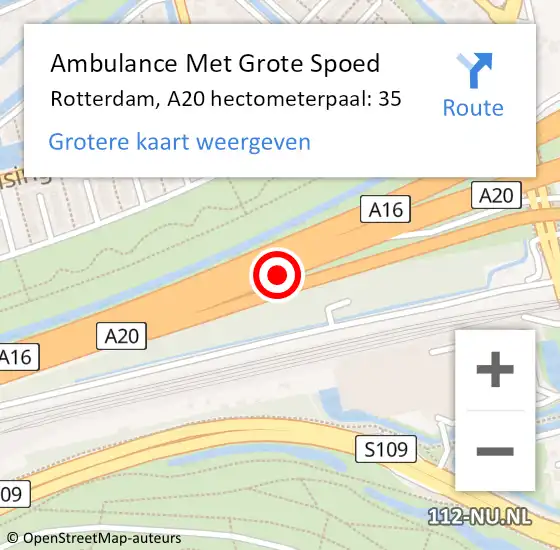Locatie op kaart van de 112 melding: Ambulance Met Grote Spoed Naar Rotterdam, A20 hectometerpaal: 35 op 23 april 2022 15:55