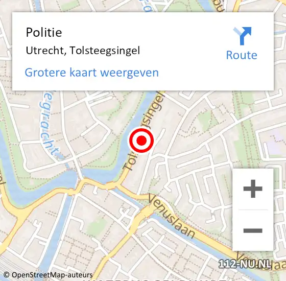 Locatie op kaart van de 112 melding: Politie Utrecht, Tolsteegsingel op 23 april 2022 17:43