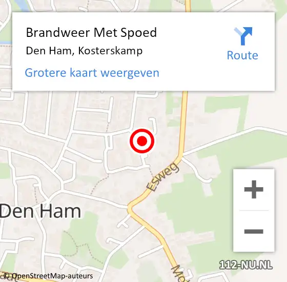 Locatie op kaart van de 112 melding: Brandweer Met Spoed Naar Den Ham, Kosterskamp op 23 april 2022 19:09