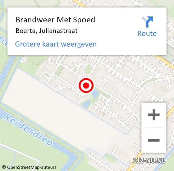 Locatie op kaart van de 112 melding: Brandweer Met Spoed Naar Beerta, Julianastraat op 23 april 2022 19:24
