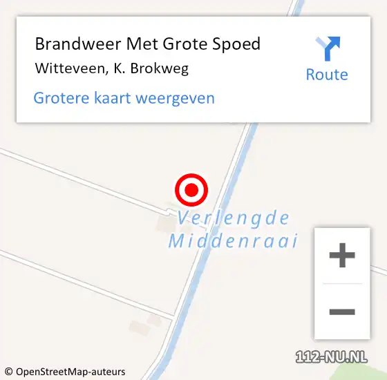 Locatie op kaart van de 112 melding: Brandweer Met Grote Spoed Naar Witteveen, K. Brokweg op 23 april 2022 22:09