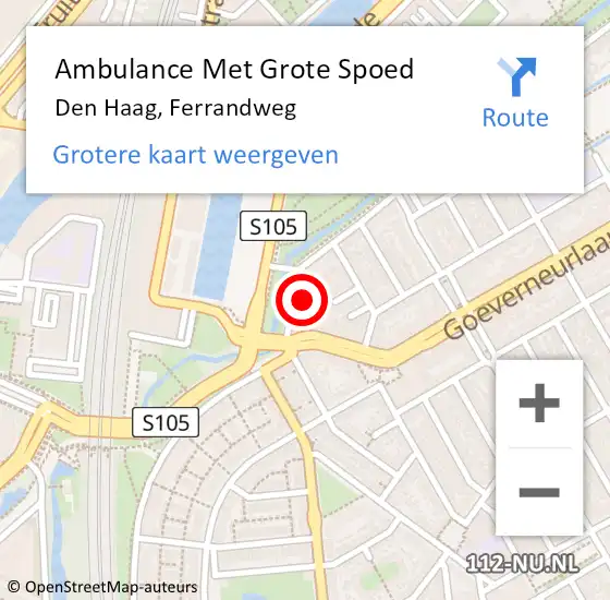Locatie op kaart van de 112 melding: Ambulance Met Grote Spoed Naar Den Haag, Ferrandweg op 23 april 2022 22:15