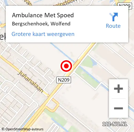 Locatie op kaart van de 112 melding: Ambulance Met Spoed Naar Bergschenhoek, Wolfend op 23 april 2022 22:47