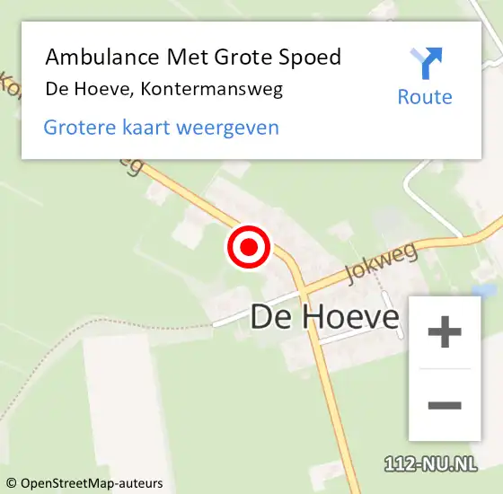 Locatie op kaart van de 112 melding: Ambulance Met Grote Spoed Naar De Hoeve, Kontermansweg op 24 april 2022 03:02
