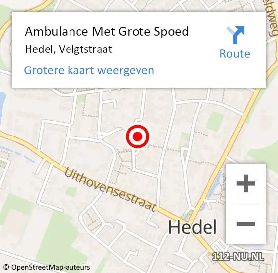 Locatie op kaart van de 112 melding: Ambulance Met Grote Spoed Naar Hedel, Velgtstraat op 24 april 2022 05:29