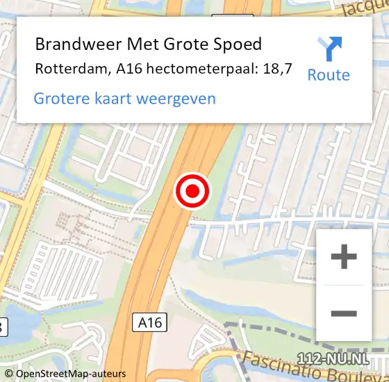 Locatie op kaart van de 112 melding: Brandweer Met Grote Spoed Naar Rotterdam, A16 hectometerpaal: 18,7 op 24 april 2022 12:44