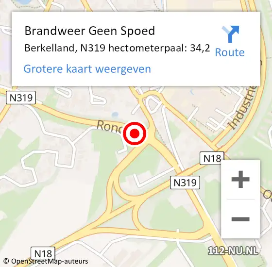 Locatie op kaart van de 112 melding: Brandweer Geen Spoed Naar Berkelland, N319 hectometerpaal: 34,2 op 24 april 2022 15:56