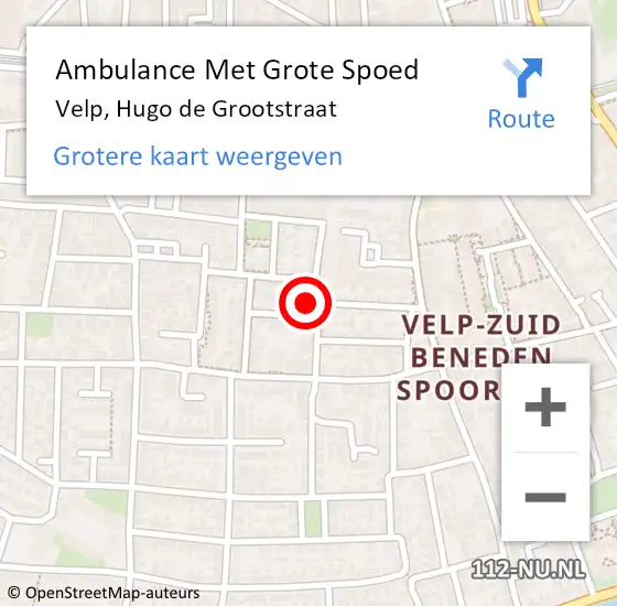 Locatie op kaart van de 112 melding: Ambulance Met Grote Spoed Naar Velp, Hugo de Grootstraat op 24 april 2022 16:10