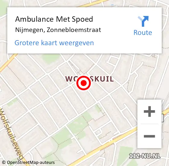 Locatie op kaart van de 112 melding: Ambulance Met Spoed Naar Nijmegen, Zonnebloemstraat op 24 april 2022 17:21