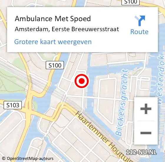 Locatie op kaart van de 112 melding: Ambulance Met Spoed Naar Amsterdam, Eerste Breeuwersstraat op 24 april 2022 17:23